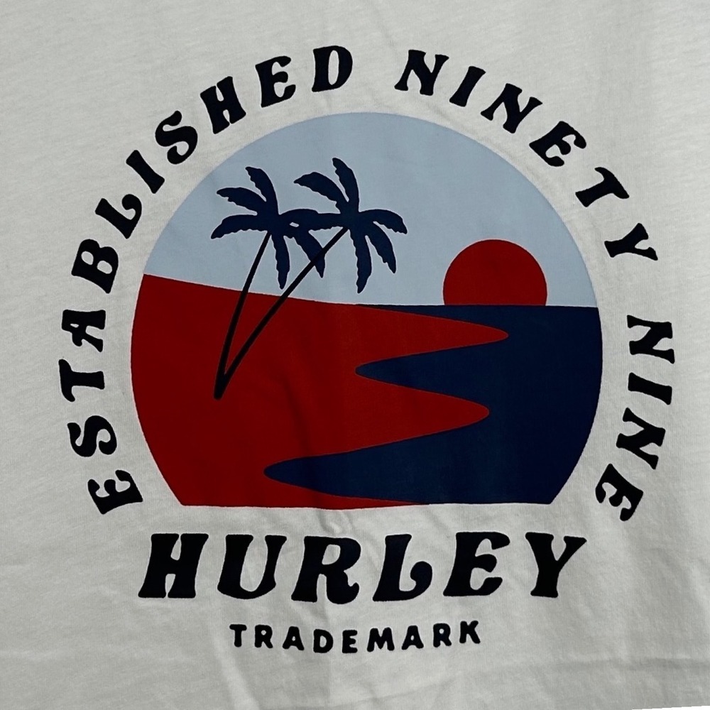 Hurley Mens Sunrise Graphic Tank Top White Established 99 Palm Tree S New